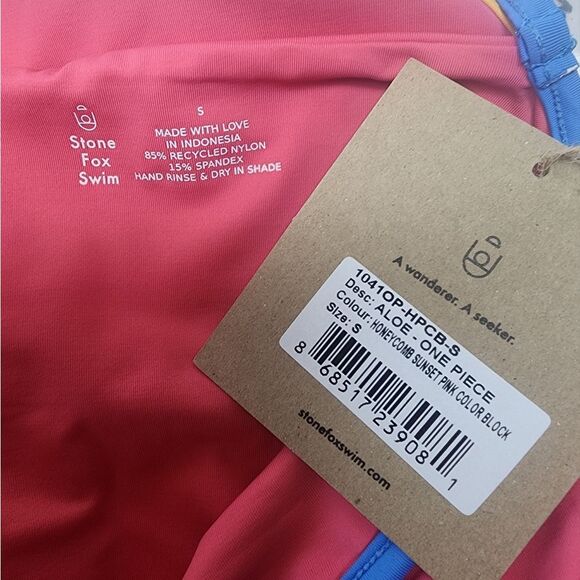 NWT Stone Fox Swim Honeycomb Sunset Pink Color Block Aloe One Piece Swimsuit (S) - Picture 7 of 7